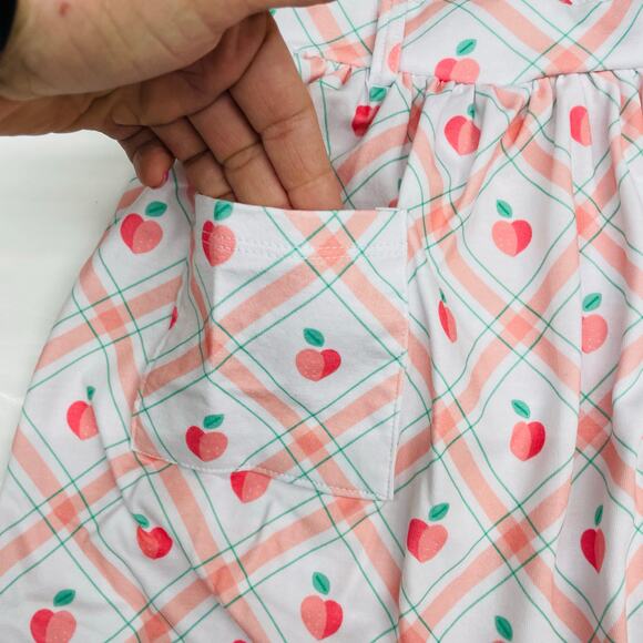 NWT Sugar Bee 5T Green Peter Pan & Plaid Peaches Skirt Set - Picture 5 of 7